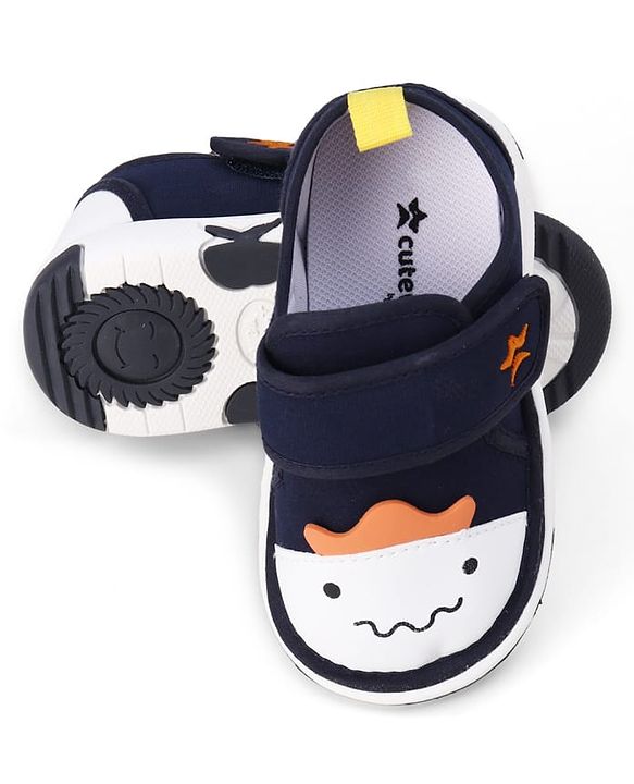 Cute Walk by Babyhug Velcro Closure Animal Face Printed Musical Casual Shoes - Navy Blue