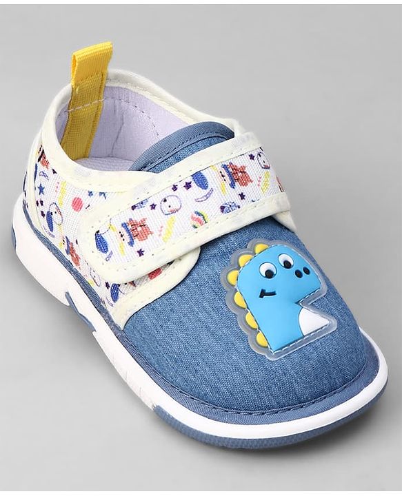 Cute Walk by Babyhug Velcro Closure Musical Shoes With Dino Applique - Blue