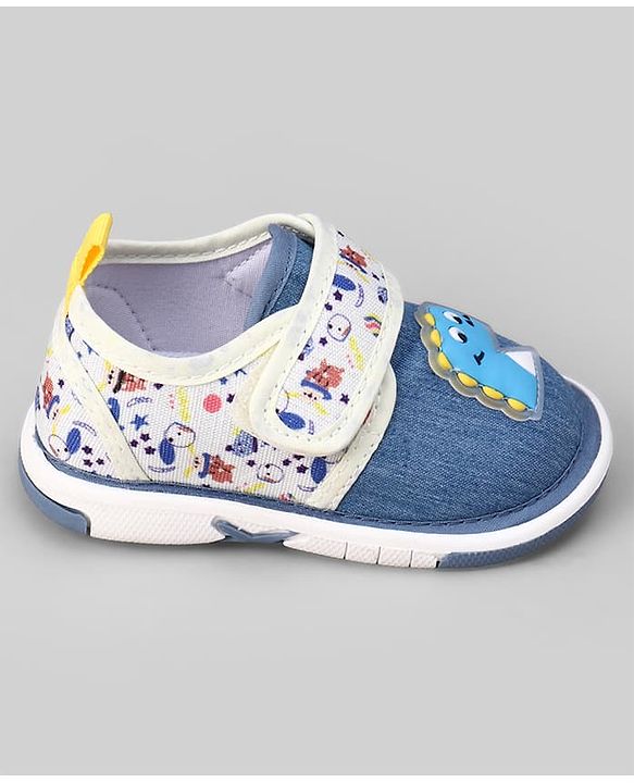 Cute Walk by Babyhug Velcro Closure Musical Shoes With Dino Applique - Blue
