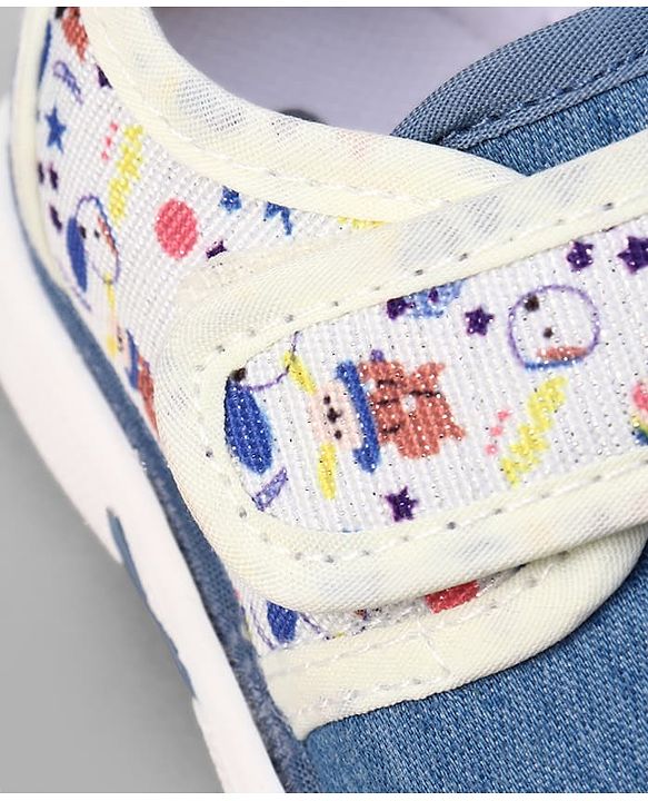Cute Walk by Babyhug Velcro Closure Musical Shoes With Dino Applique - Blue