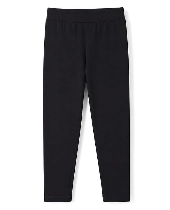 Pine Kids Cotton Lycra Knit Full Length Solid Colour Leggings -  Black