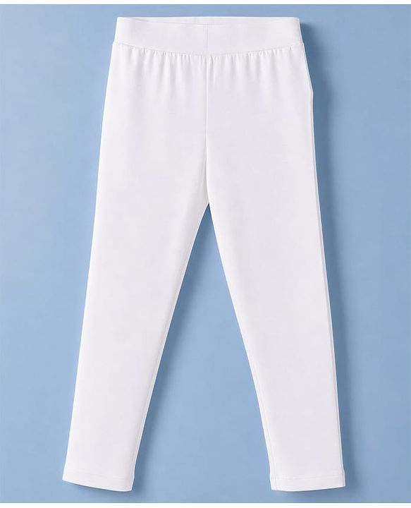 Pine Kids Cotton Lycra Knit Full Length Solid Colour Leggings -  White