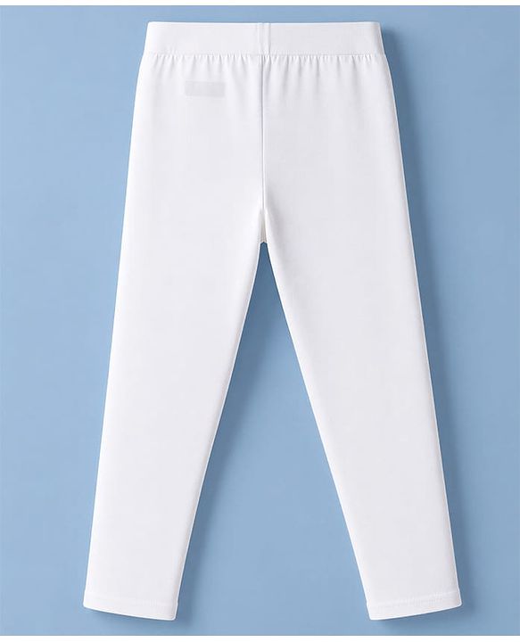 Pine Kids Cotton Lycra Knit Full Length Solid Colour Leggings -  White