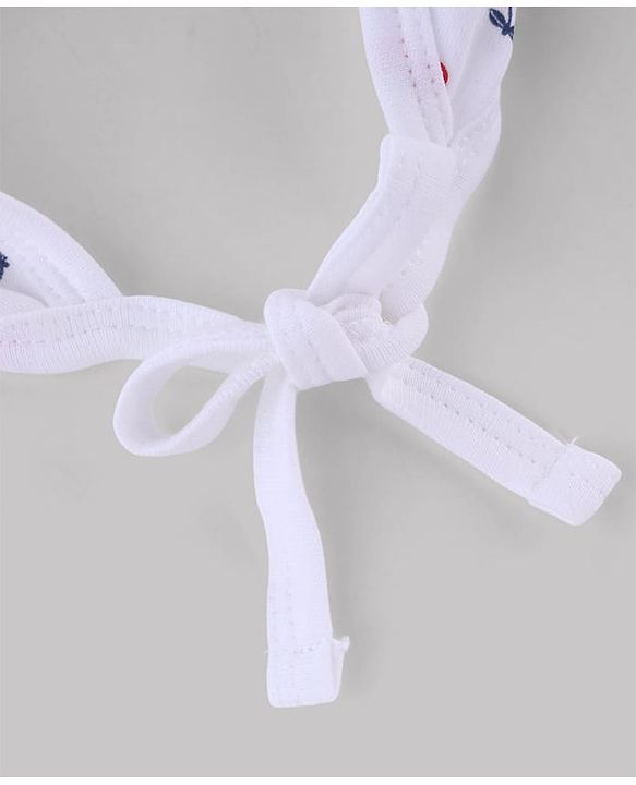 Babyhug 100% Cotton Interlock Knit Ear Flap Cap with Cherry Print White - Diameter 16 cm