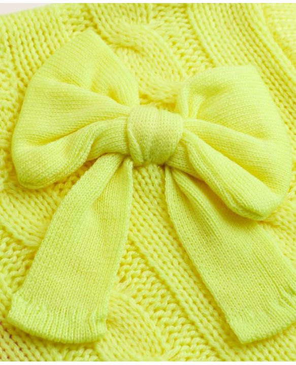 Babyhug Knit Pullover with Full Sleeves, Bow Applique in Yellow for 9-12 Months