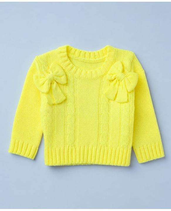 Babyhug Knit Pullover with Full Sleeves, Bow Applique in Yellow for 9-12 Months