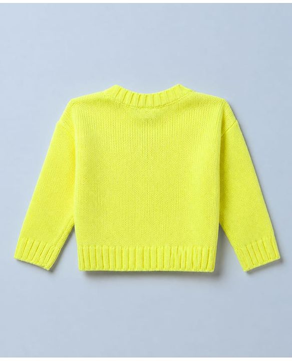 Babyhug Knit Pullover with Full Sleeves, Bow Applique in Yellow for 9-12 Months