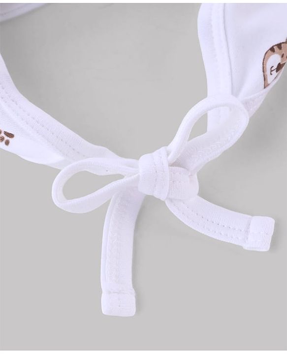 Babyhug 100% Cotton Interlock Knit Ear Flap Cap with Tiger Print White - Diameter 16 cm