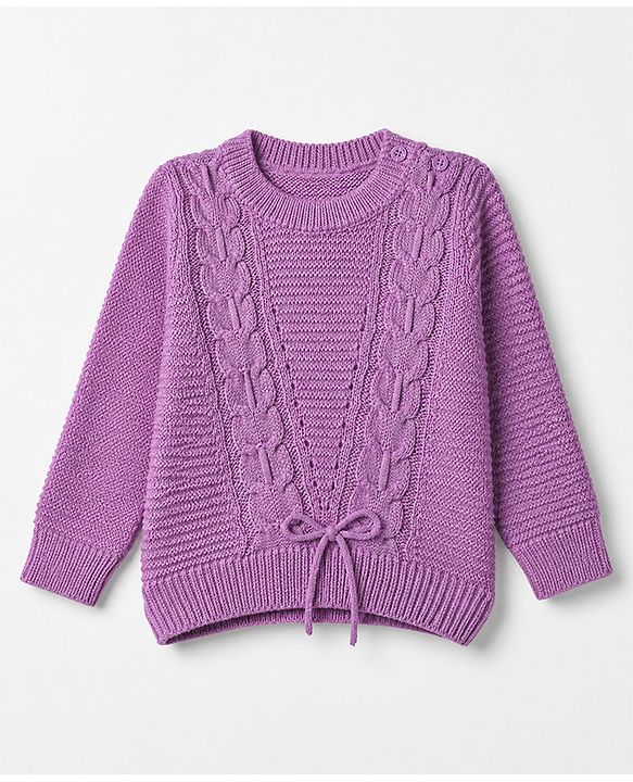 Babyhug Cable Knit Pullover with Full Sleeves in Purple