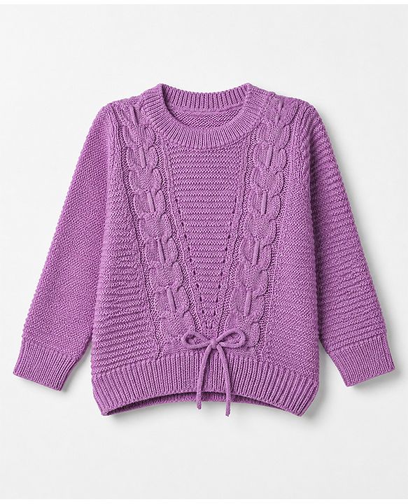 Babyhug Cable Knit Pullover with Full Sleeves in Purple