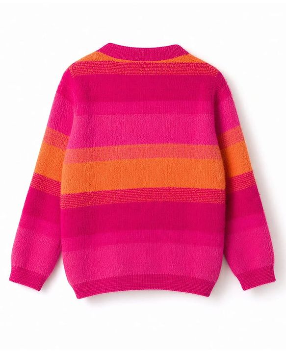Babyhug Knit Striped Front Open Sweaters - Pink