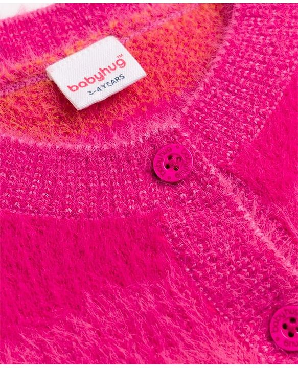 Babyhug Knit Striped Front Open Sweaters - Pink