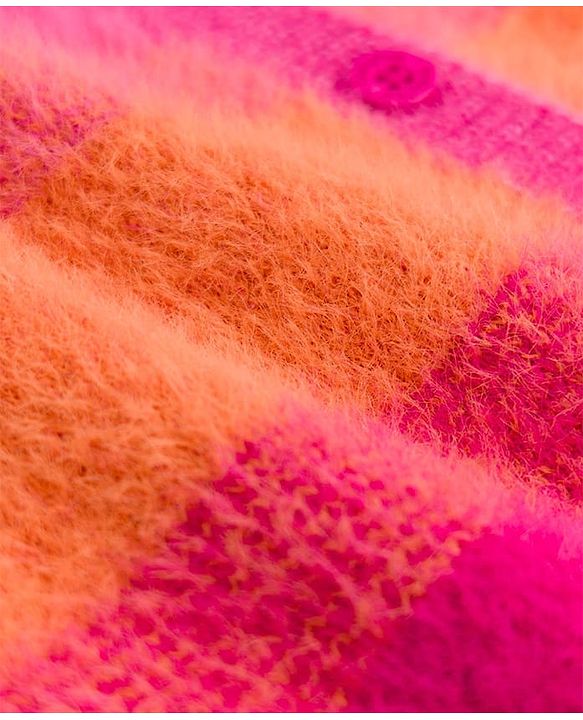 Babyhug Knit Striped Front Open Sweaters - Pink