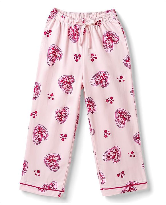 Pine Kids Cotton Knit Half Sleeves Heart Printed Co-Ords Shirt & Pajama Night Suit - Pink