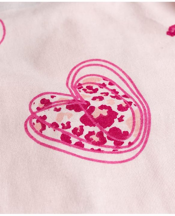 Pine Kids Cotton Knit Half Sleeves Heart Printed Co-Ords Shirt & Pajama Night Suit - Pink