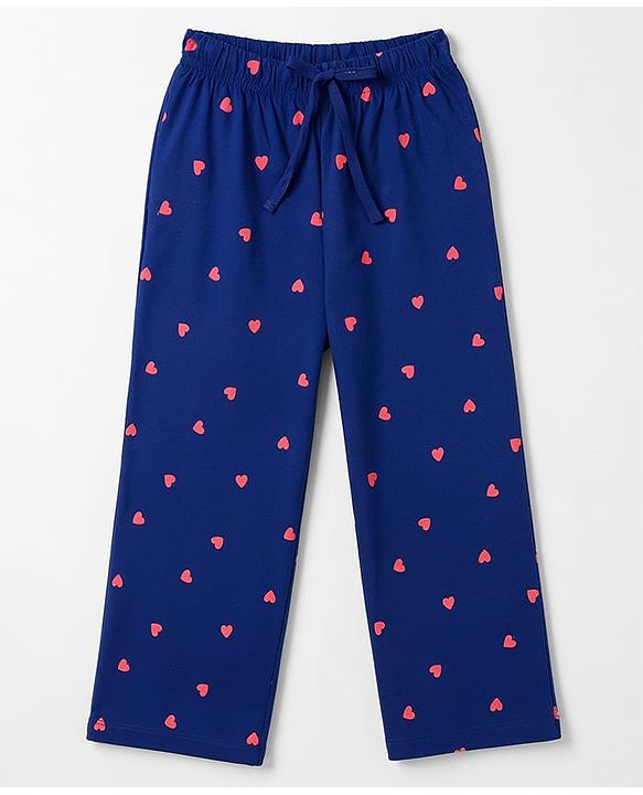Pine Kids Cotton Knit Half Sleeves T-Shirt & Pajama Night Suit with Hearts & Text Print - Coral