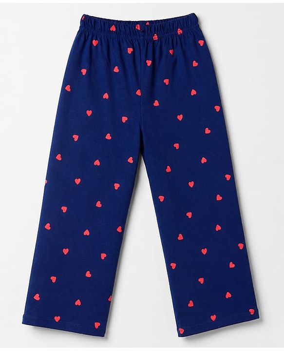 Pine Kids Cotton Knit Half Sleeves T-Shirt & Pajama Night Suit with Hearts & Text Print - Coral