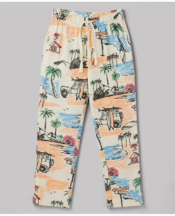 Pine Kids Cotton Knit Half Sleeves Beach Theme Printed Co-Ords T-Shirt & Pyjama Night Suit - Cream