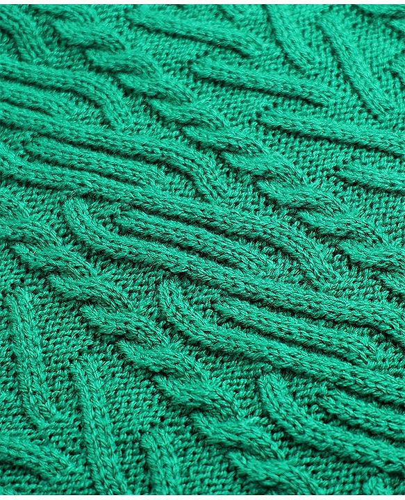 Babyhug Sweater-knit Full Sleeves Woolen Dress with Cable knit Design - Green
