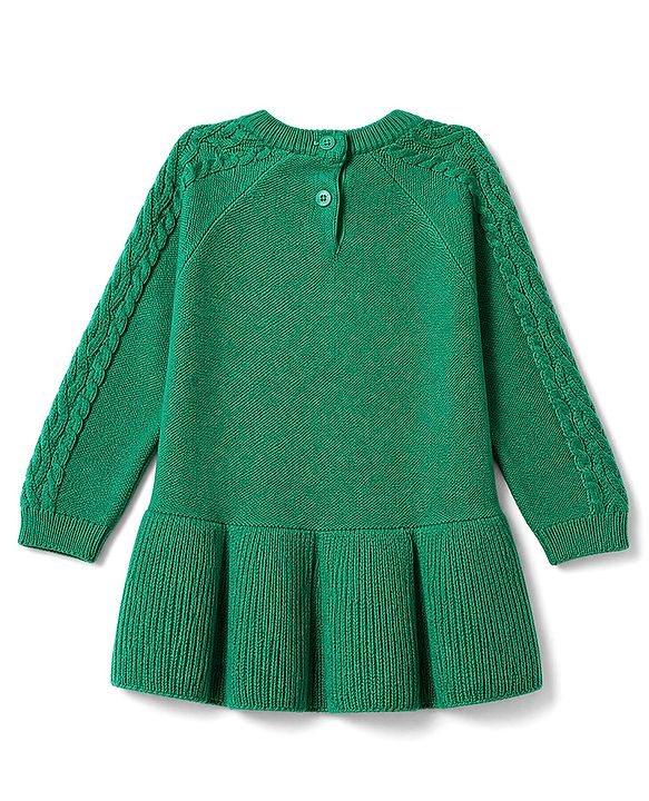 Babyhug Sweater-knit Full Sleeves Woolen Dress with Cable knit Design - Green