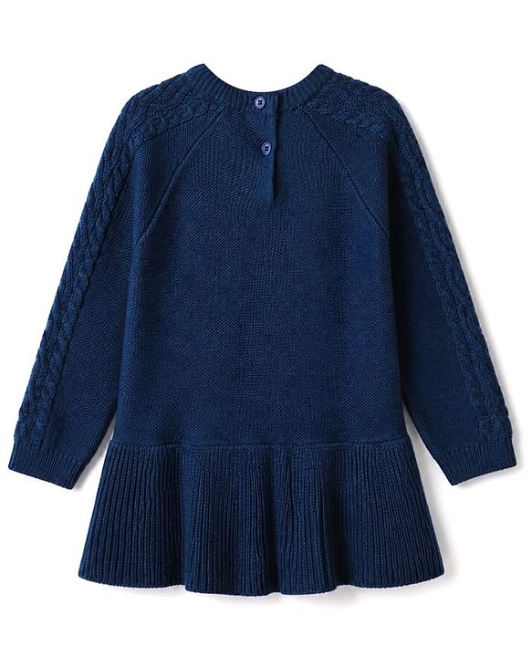 Babyhug Sweater-knit Full Sleeves Woolen Dress with Cable knit Design - Green