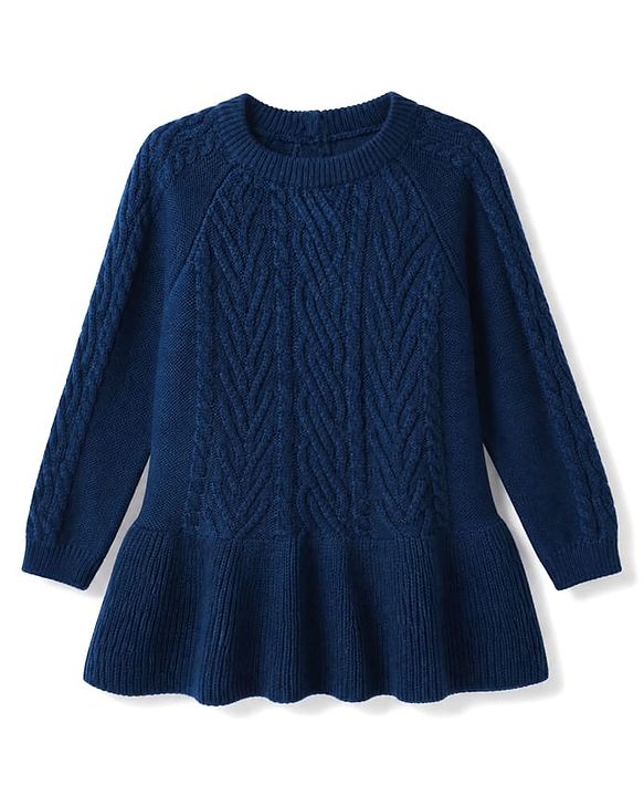 Babyhug Sweater-knit Full Sleeves Woolen Dress with Cable knit Design - Green