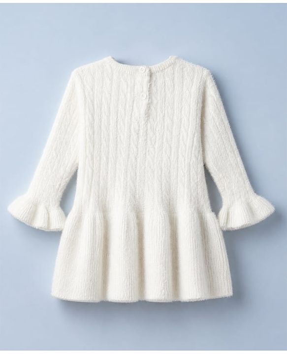 Babyhug Knit Woolen Dress with Full Sleeves and Bow Applique in Pink for 9-12 Months