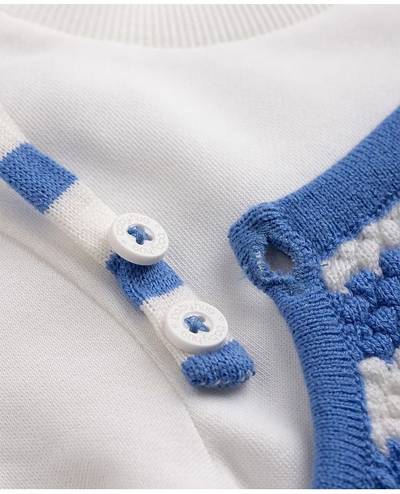 Babyhug  Knit Full Sleeves Striped Winter Wear Romper With Inner Tee- Blue