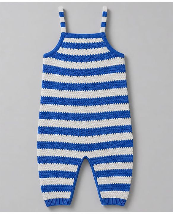 Babyhug  Knit Full Sleeves Striped Winter Wear Romper With Inner Tee- Blue