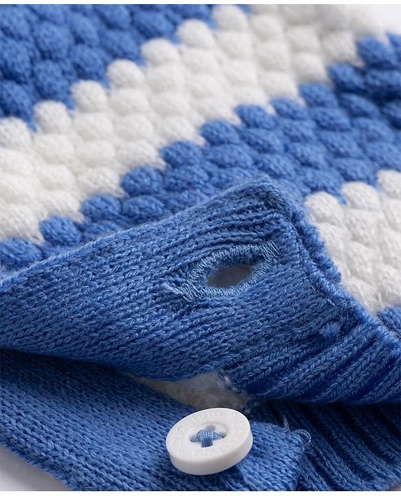 Babyhug  Knit Full Sleeves Striped Winter Wear Romper With Inner Tee- Blue