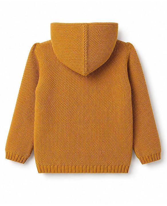 Babyhug Knit Full Sleeves Solid Colour Front Open Hooded Sweater - Yellow