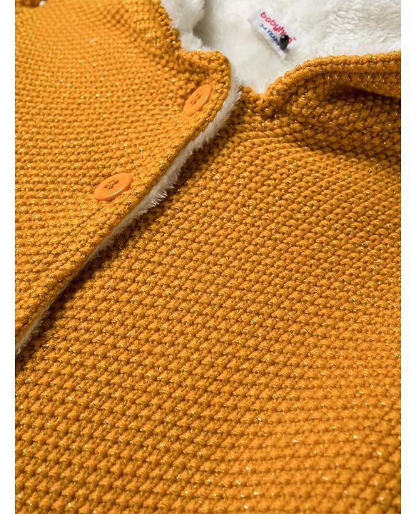 Babyhug Knit Full Sleeves Solid Colour Front Open Hooded Sweater - Yellow