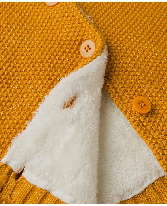 Babyhug Knit Full Sleeves Solid Colour Front Open Hooded Sweater - Yellow