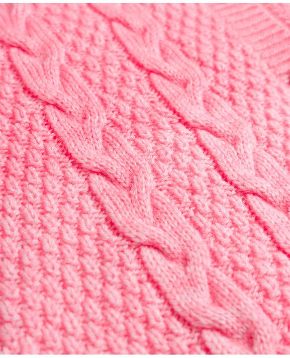 Babyhug Knit Full Sleeves Hooded Sweater With Cable Knit  Design - Pink & White