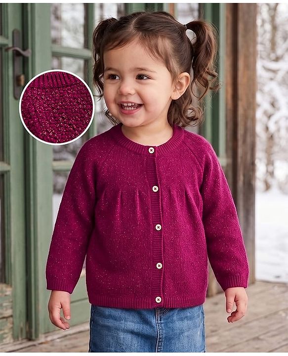Babyhug Knit Full Sleeves Front Open Sweater With Glitter Print - Butgandy
