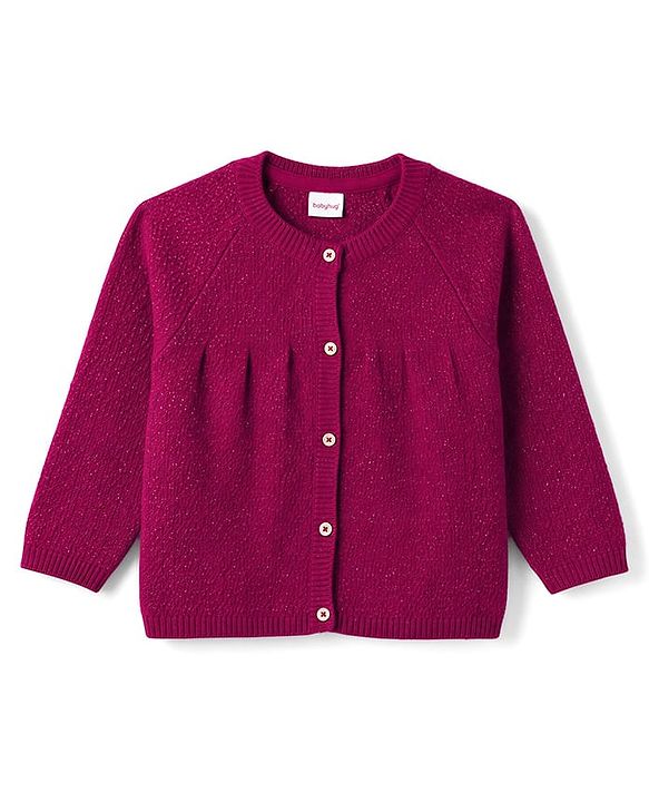 Babyhug Knit Full Sleeves Front Open Sweater With Glitter Print - Butgandy