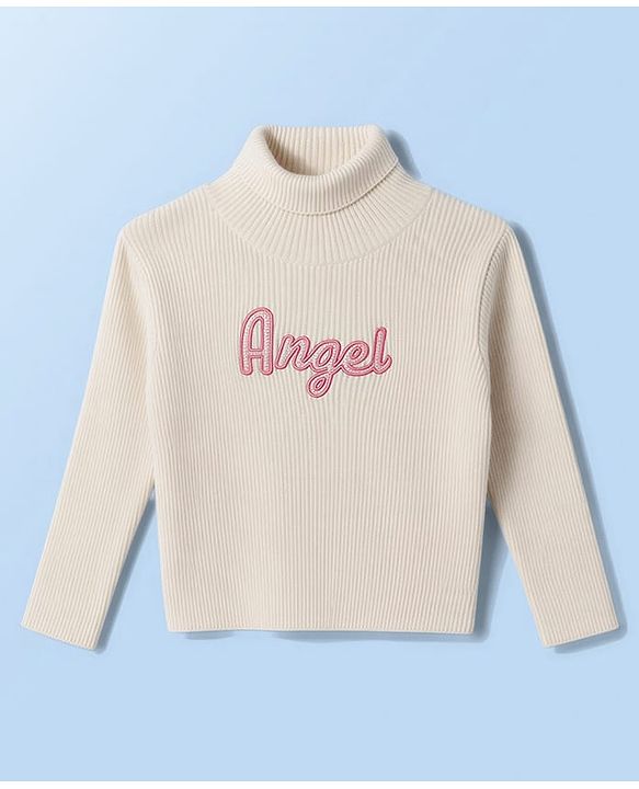 Babyhug Knit Full Sleeves Text Embroidered Pullover Sweater - White