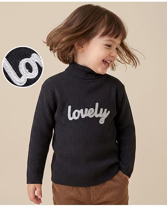 Babyhug Knit Full Sleeves Text Embroidered Pullover Sweater - White