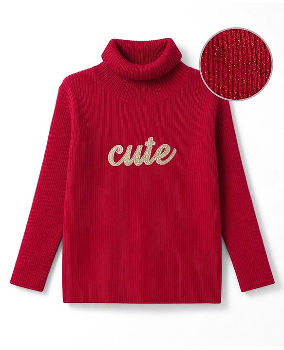 Babyhug Knit Full Sleeves Text Embroidered Pullover Sweater - White