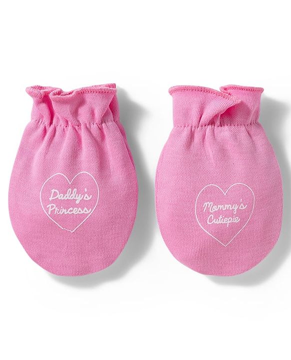 Babyhug 100% Cotton Interlock Knit Striped Mittens with Heart Print Pack of 3 - Purple & Pink