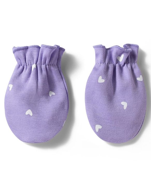 Babyhug 100% Cotton Interlock Knit Striped Mittens with Heart Print Pack of 3 - Purple & Pink