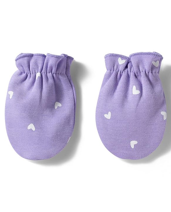 Babyhug 100% Cotton Interlock Knit Striped Mittens with Heart Print Pack of 3 - Purple & Pink