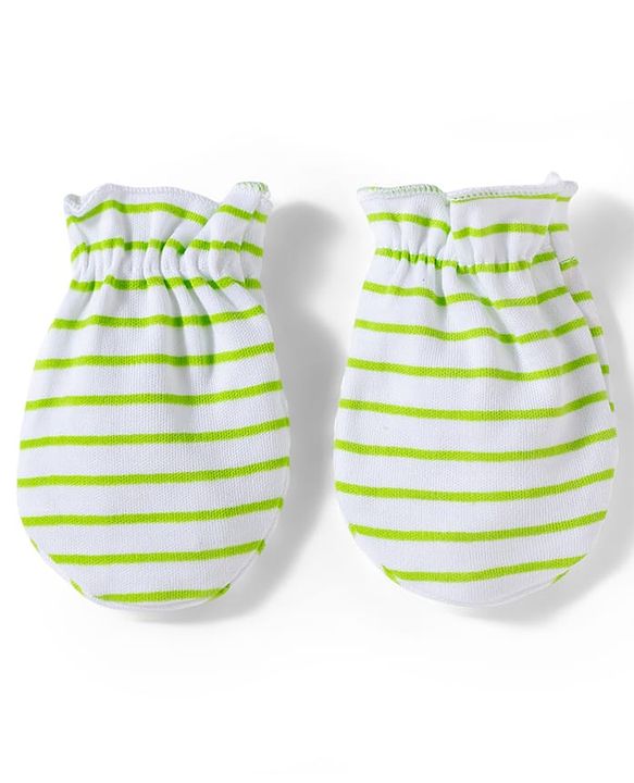 Babyhug 100% Cotton Interlock Knit Striped Mittens with Heart Print Pack of 3 - Purple & Pink