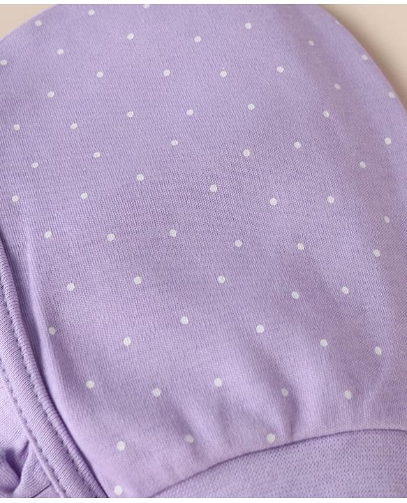 Babyhug 100% Cotton Interlock Knit Caps with Heart Polka Dot Print Pack of 2 White Lavender - Diameter 14 cm