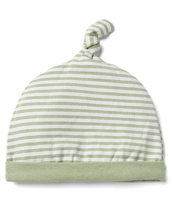 Babyhug 100% Cotton Knit Interlock Caps with Animal & Striped Print Pack of 2 in White - Diameter 16.50 cm