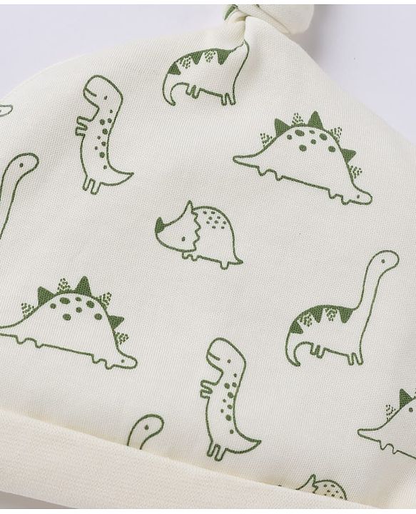 Babyhug 100% Cotton Knit Interlock Caps with Animal & Striped Print Pack of 2 in White - Diameter 16.50 cm