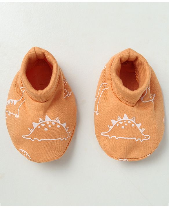 Babyhug 100% Cotton Interlock Knit Solid Cap Mittens & Booties With Animal Print Peach - Diameter 14 cm