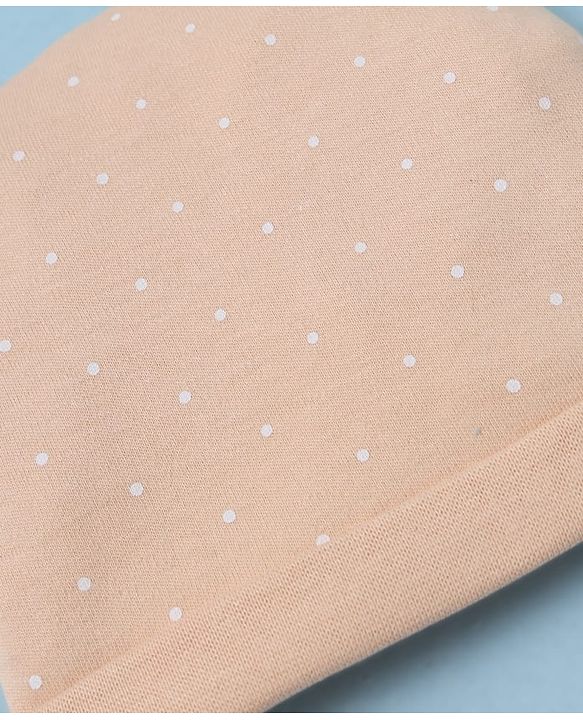 Babyhug 100% Cotton Interlock Knit Cap Mittens & Booties With Polka Dot Print Peach - Diameter 14 cm