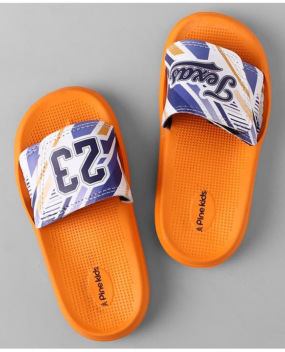 Pine Kids Slip On Sliders With Text Print - Orange