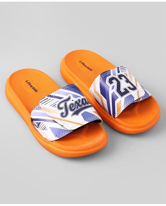 Pine Kids Slip On Sliders With Text Print - Orange